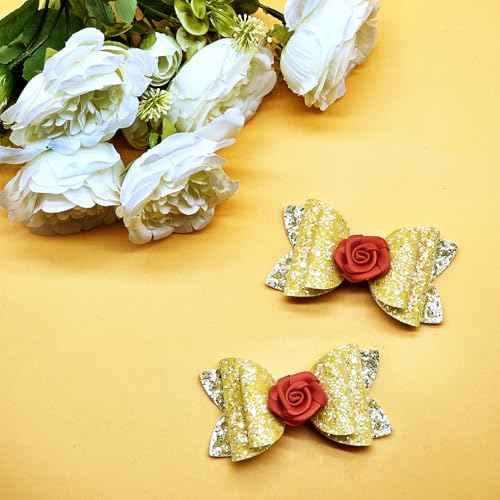 2Pcs Princess Hair Bow Clips Rose for Halloween Costume Dress up Birthday Party Supplies Yellow Decorations