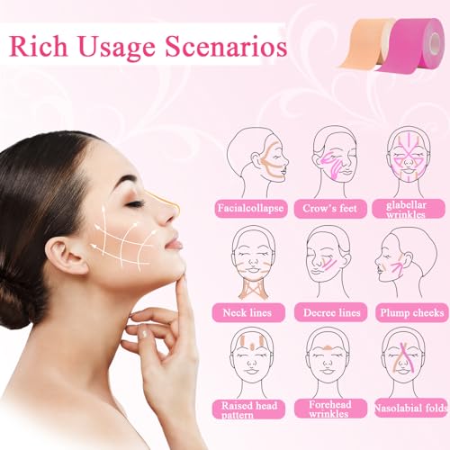 Anti-Wrinkle Face Tape,4 Rolls Facial Myofascial Lift Tape for Skin Firming, Toning & Tightening | Face Lift Tape for Neck & Forehead Smooths Wrinkles, Lifts Skin Anti-Aging Face Toning Belts|4 Colors