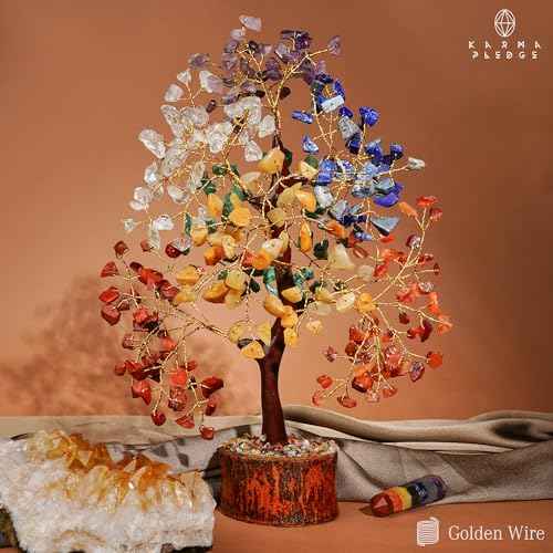 Crystal Tree of Life 7 Chakra Healing Crystals Trees for Home Decor, Office Desk Decor, Boho Decor, Handmade Bonsai Trees for Positive Energy, Money, Good Luck Birthday Gifts for Women, Mom