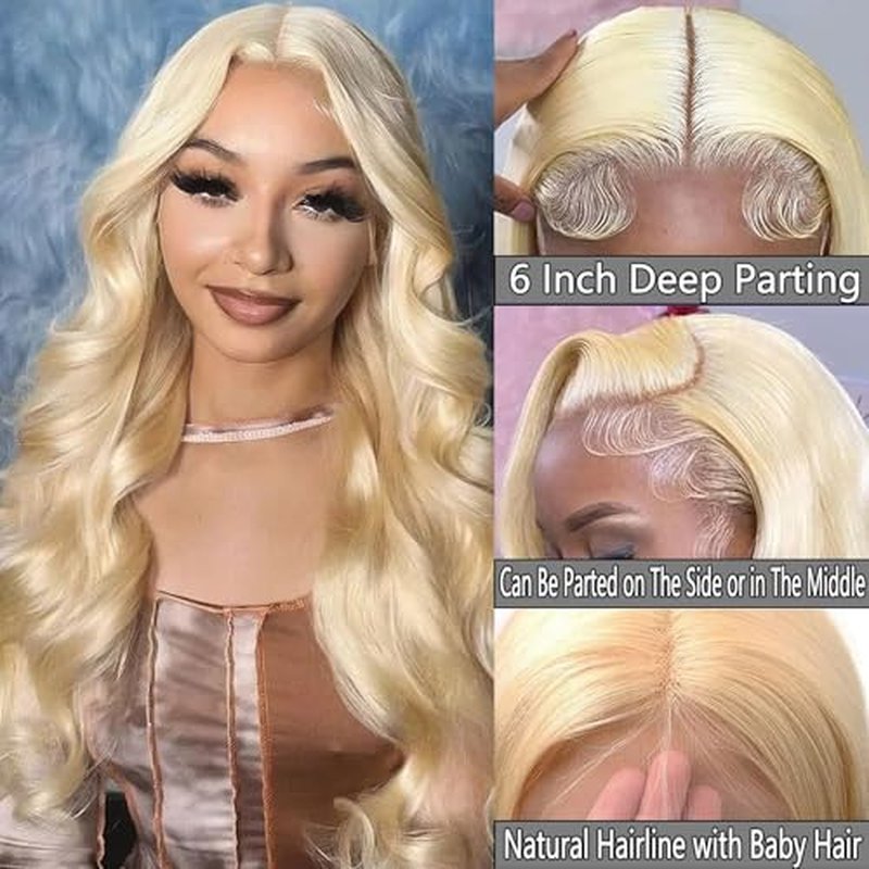 613 13x6 Lace Front Wig Human Hair Blonde Body Wave Glueless HD Lace Frontal Wigs Pre Plucked with Baby Hair for Black Women 180% Density 28 Inch