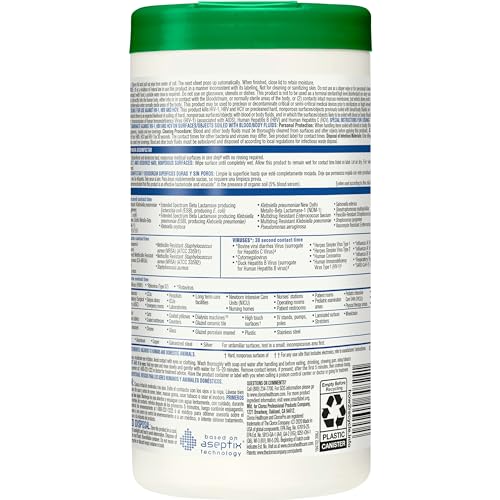 Clorox Healthcare Hydrogen Peroxide Cleaner Disinfectant Wipes, 6.75" x 9", 95 Count (Package May Vary)