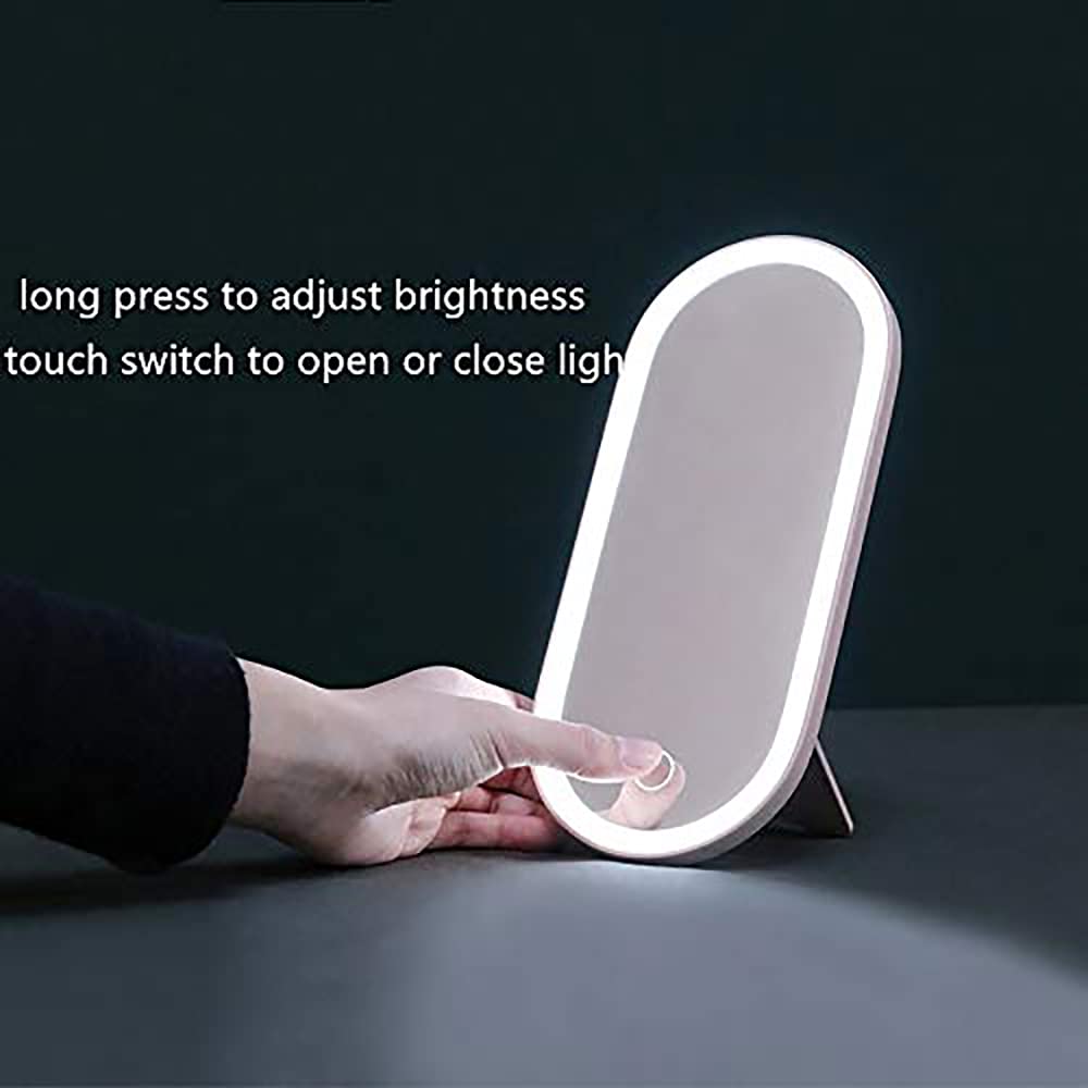Yesinaly Travel Makeup Organizer Box with LED Mirror, Pink Portable Makeup Case Touch Switch Home Cosmetic Box