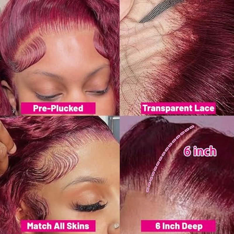 Burgundy Wig Human Hair 99j Burgundy 13x6 HD Transparent Deep Wave Lace Front Wigs Human Hair 180 Density Pre Plucked Brazilian Virgin Red Wig Human Hair For Black Women (99j Burgundy, 22 Inch)