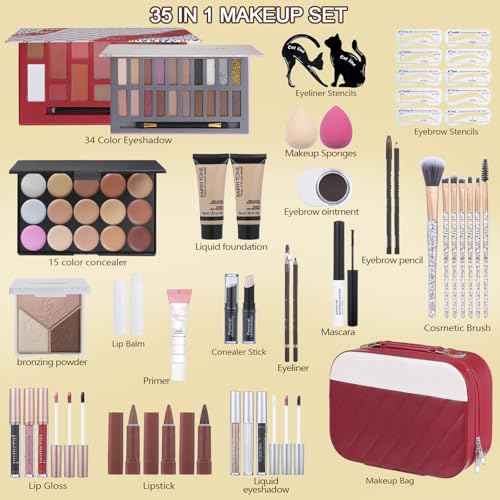 Makeup Kit For Women Girls, Makeup Set For Teens beginners, Full Makeup Kit With Everything Carrying Bag, Eyeshadow Palette, Foundation, Concealer, Lipstick, Brushes (14 & 20 Color eyeshaow Kit)