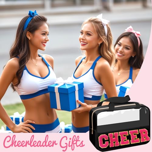 Chenille Pink Letter Cheer Bag Cheerleader Gifts for Team Women Girls Cheer Stuff Accessories Makeup Bag with Handle and Zipper, Cheer Gifts