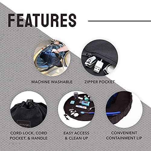 Lay-n-Go Drawstring Toiletry Bag - Water-Resistant 4-In-1 Lay Flat Toiletry Bag - Durable, Easy-To-Clean Travel - For Men & Women - Machine Washable & Compact (20", Grey)