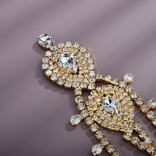 Xerling Bridal Forehead Headpiece for Wedding Zircon Crystal Dangling Tassel Head Chain Clip-on Hair Accessories for Women Boho Hair Piece (Gold)