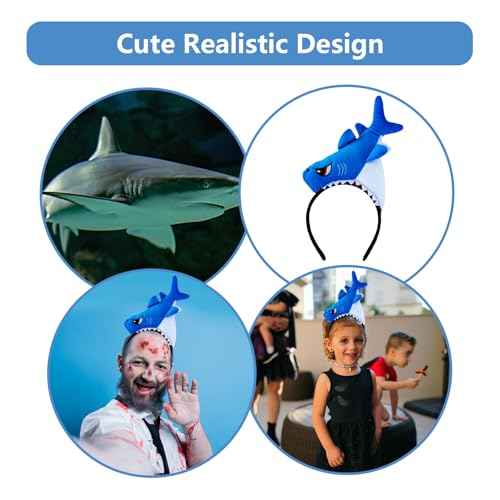 Beviliu Shark Headbands Blue, Animal Ears Shark Fin Headband for Adults Halloween Cosplay, Shark Fin Costume Hat Accessories for Shark Sea Ocean Party Birthday, 4 Pack