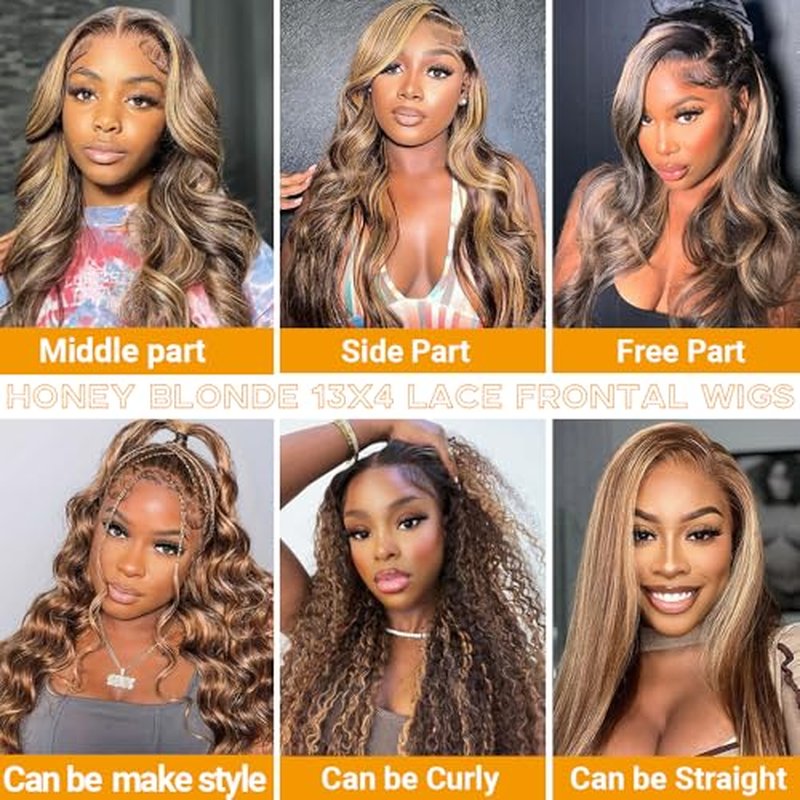 13x4 Lace Front Wigs Human Hair Body Wave Honey Blonde Wigs Human Hair Pre Plucked Honey Blonde 4/27 Colored Wig HD Transparent Lace Frontal 13x4 Body Wave Wigs Pre Plucked With Baby Hair 30Inch