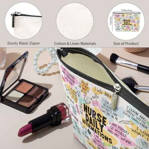 Daily Affirmations Makeup Bag Nurse Accessories for Work Nurse Gifts Nursing Student Essentials Inspirational Gifts for Women Female RN Nurse Coworker Birthday Friendship Nurse Day Travel Toiletry Bag