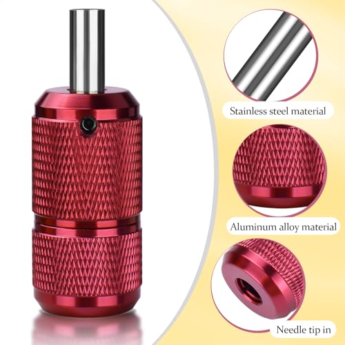 ATOMUS 25mm Tattoo Grips Tubes Self-lock Aluminum Alloy Tattoo Gun Grip Auto Self Locking Handle for Tattoo Machine Supply Body Art Tattoo Machine Parts (Red)