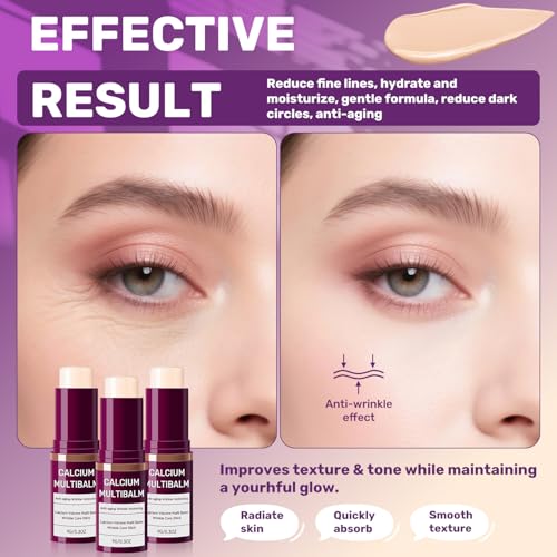 3pcs Calcium Multi Balm,Calcium Volume Multi Balm,Korean Collagen Moisturing Stick, Wrinkle Core Stick,Anti-aging, Hydrating, Almond & Vitamin E for Lip Balm Eye Cream Neck