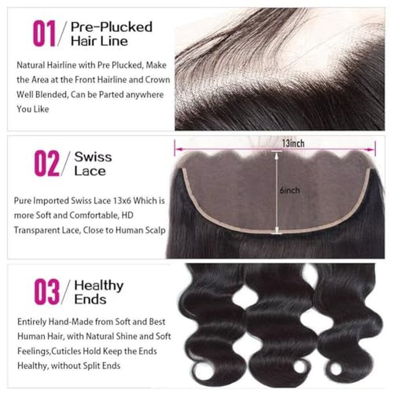 MSGEM 13x6 Lace Frontal Body Wave HD Transparent Frontal Ear to Ear 13x6 Lace Frontal Closure With Baby Hair Free Part 100% Virgin Human Hair Closure Natural Hairline 150% Density 22inch