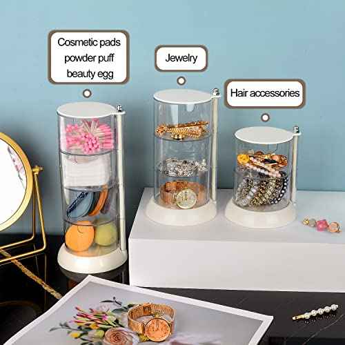 JessLab 4 Layer Clear Jewelry Organizer, 360¡Æ Rotatable Acrylic Hair Accessory Organizer, Hair Clip and Tie, Earring Storage for Bathroom Vanity Countertop