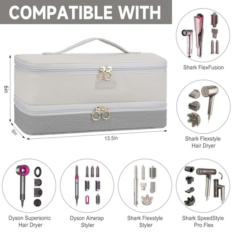 Travel Carrying Case Compatible with Shark Flexstyle/FlexFusion/Hair Dryer,Double-Layer Hair Hot Tools Storage Bag Fits for Dyson Airwrap Styler/Supersonic Hair Dryer and Attachments,Grey-Bag Only