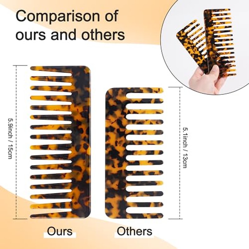 TaShow Hair Detangling Comb, 2 Pack Large Cellulose Acetate Wide Tooth Comb for Wet and Dry, Women's Thick Curly Wavy Hair (Tortoise Shell, Ivory)