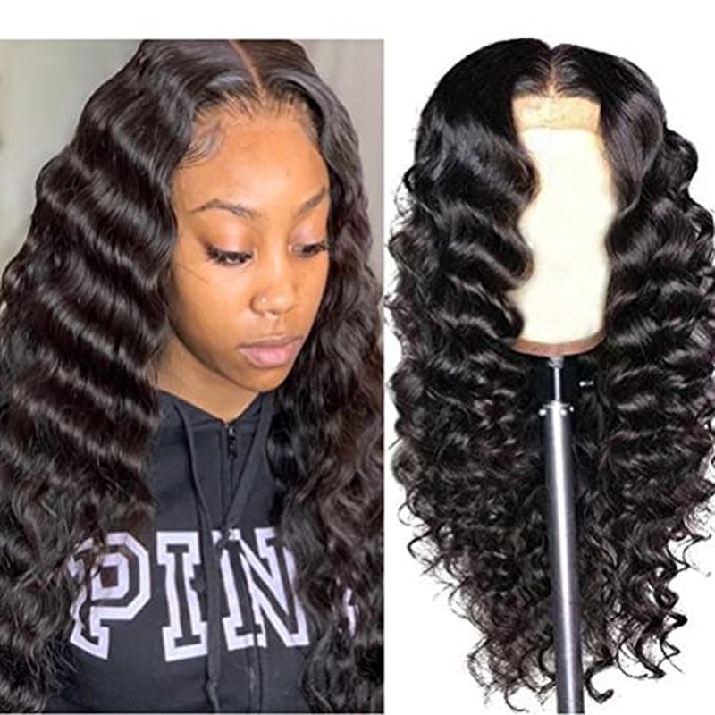 Loose Deep Wave Curly 13x4 lace Front wigs Human Hair Lace Frontal Wig Human Hair Natural Hairline Natural Black (Natural Color, 24 Inch)