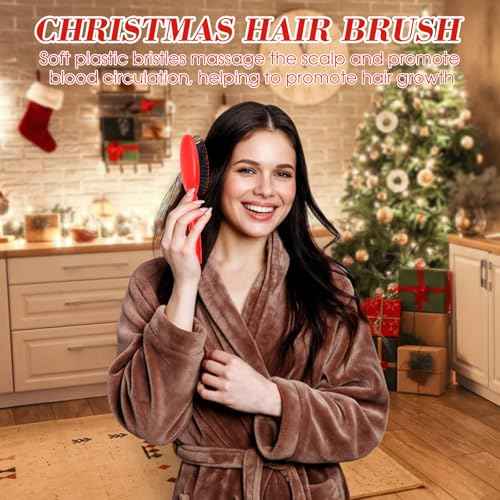 Zubebe 14 Pcs Detangler Hair Brush Travel Detangling Red and Green Detangler Brush with Soft Bristles Christmas Gift Bulk for Friends