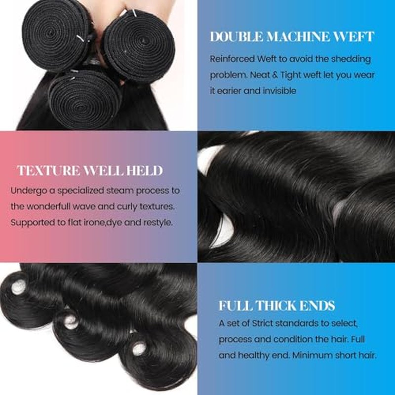 Body Wave Bundles Human Hair 18 20 22 Inch 12A Brazilian Human Hair Bundles 100% Unprocessed Virgin Human Hair Extensions For Women Natural Color