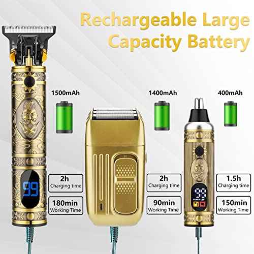 Professional Hair Trimmer for Men,Hair Clippers Nose Hair Trimmer Shaver Set,Cordless Barber Clippers,T-Blade Beard Trimmer Electric Shaver Razor for Men Haircutting Grooming Kit