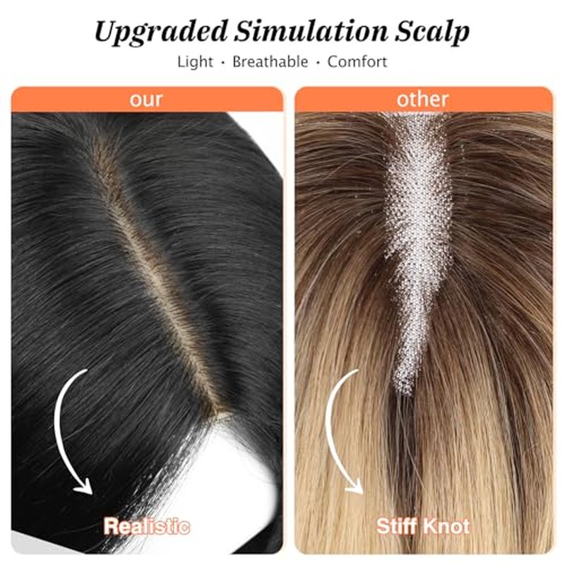 Hair Toppers for Women Real Human Hair,Natural Black Hair Topper 12 Inch Large Silk Base 3.5x5.5 Inch Hair Pieces for Women with Thinning No Bangs for Add Volume