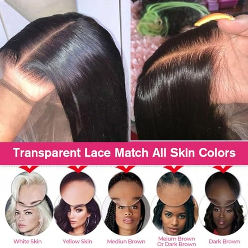 Lace Front Wigs Human Hair 22 Inch Straight 13x4 HD Transparent Lace Frontal Wigs Pre Plucked With Baby Hair 180% Density Brazilian Virgin Hair Wigs
