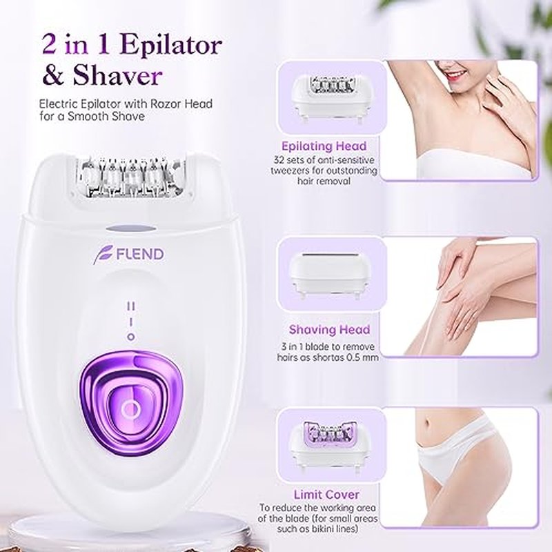 Epilator,Epilators Hair Removal for Women, 2 in 1 Hair Removal Device with LED Light & USB Rechargeable, Electric Shaver for Legs,Underarms,Bikini and Full Body