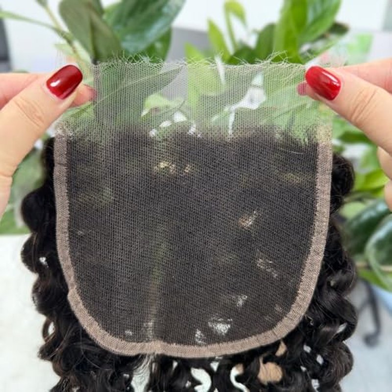 5x5 Skinlike Real HD Lace Closure Only Water Wave Human Hair, 18 Inch 0.09mm Ultra-thin Invisible Swiss Crystal Lace Closure 13A Wet n Wavy Curly Raw Hair Pre-Plucked Tiny Knot Natural Black