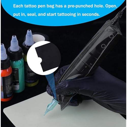 200Pcs Tattoo Machine Covers Self-adhesive Type 2.5¡¿7.4 Inch Tattoo Pen Covers Machine Bags Sleeves for Tattoo Supplies Accessories (Black)