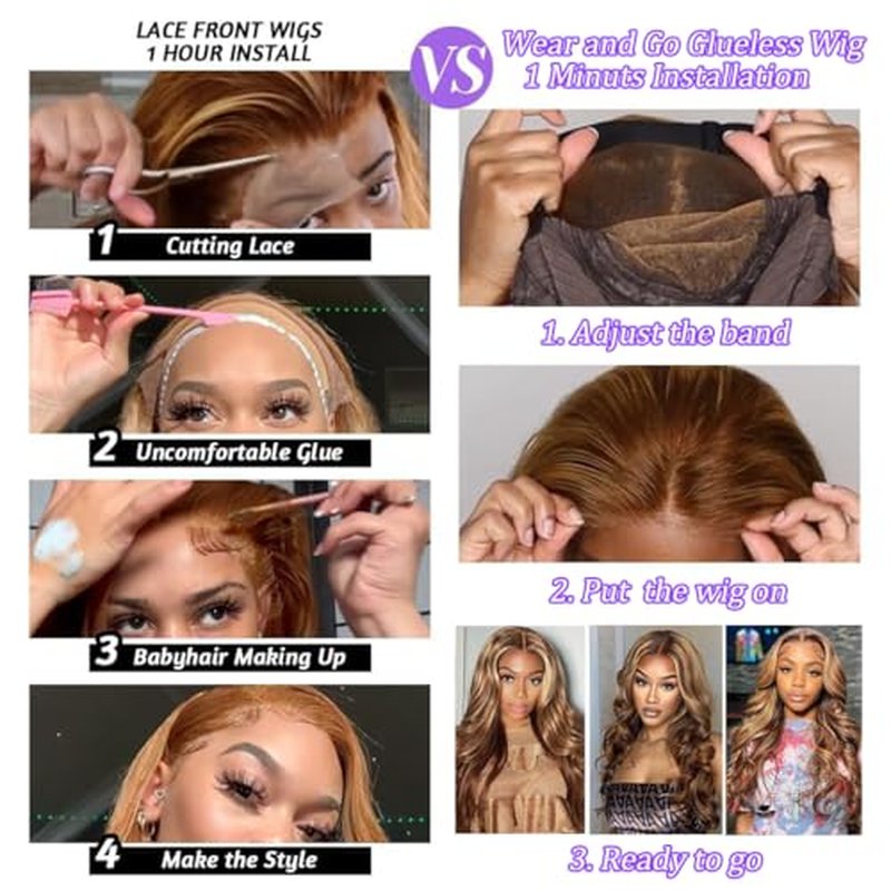 26 Inch 5x5 HD Lace Closure Wigs Human Hair Body Wave Wear and Go Glueless Wigs Pre Plucked Pre Cut P4/27 Honey Blonde Highlight Ombre Lace Front Wig Human Hair Wig 180% Density