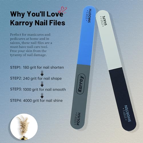 Nail File and Buffer for Natural Nails Dual Sided 4 Steps Shorten-Shape-Smooth-Polishing Nail Tools 20pcs