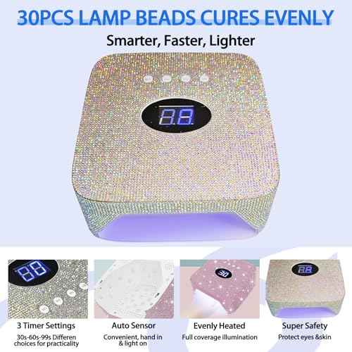 UV Light for Nails, Rechargeable Diamond LED Nail Dryer with 3 Timer Setting,Professional Quick Dry Curing Lamp,Touch Control & Auto Sensor, Fast Nail Light Curing Lamp for Salon & Home£¨Pink£©