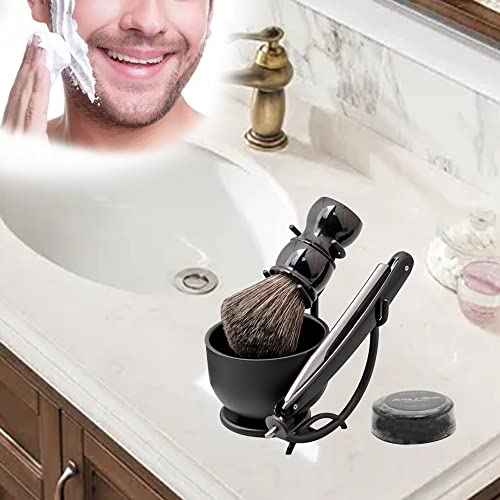 Luxury Men's Shaving Kit Gift Set, DanNuo Barber Straight Razor with Stand Shaving Brush Dual-Layer Leather Razor Strop Bowl Soap 6pcs Shaving Set for Men