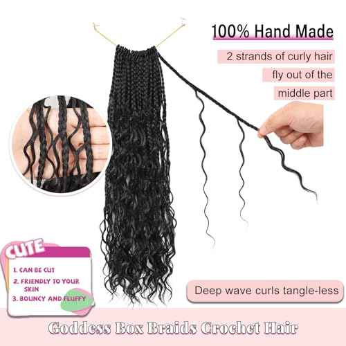 Boho Crochet Braids for Women Black 18 Inch 7 Packs Boho Braids Crochet Hair with Curly Ends Pre Looped Bohemian Crochet Hair Extensions, 1B