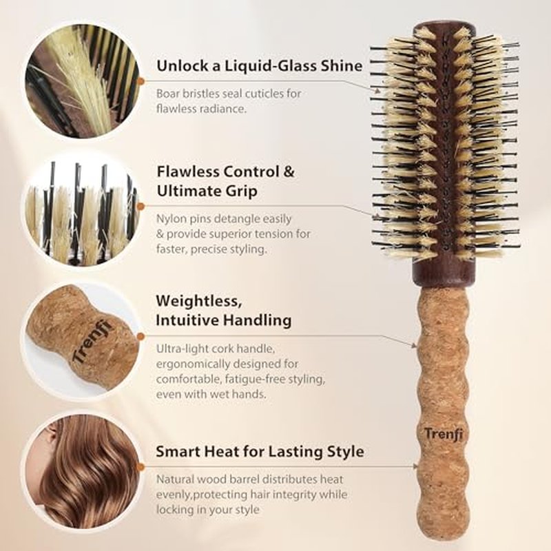 Professional 2.5" Round Brush for Thick & Coarse Hair | Reinforced Boar Bristle & Nylon Blend | Ultra-Light Ergonomic Cork Handle | Smooths Frizz into Polished, Glass-Like Shine
