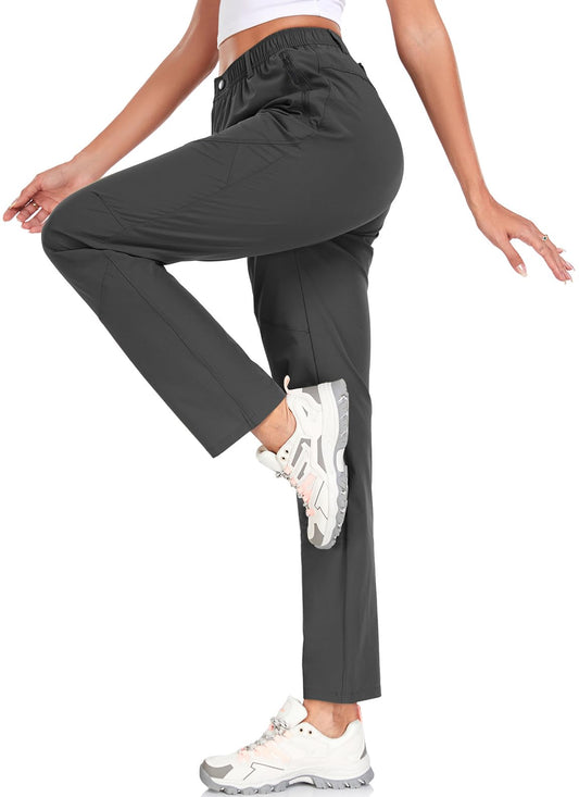 ZOOXING Womens Golf Pants Lightweight Quick Dry Nylon Summer Outdoor Travel Hiking Camping Pants with Zipper Pockets Darkgrey M