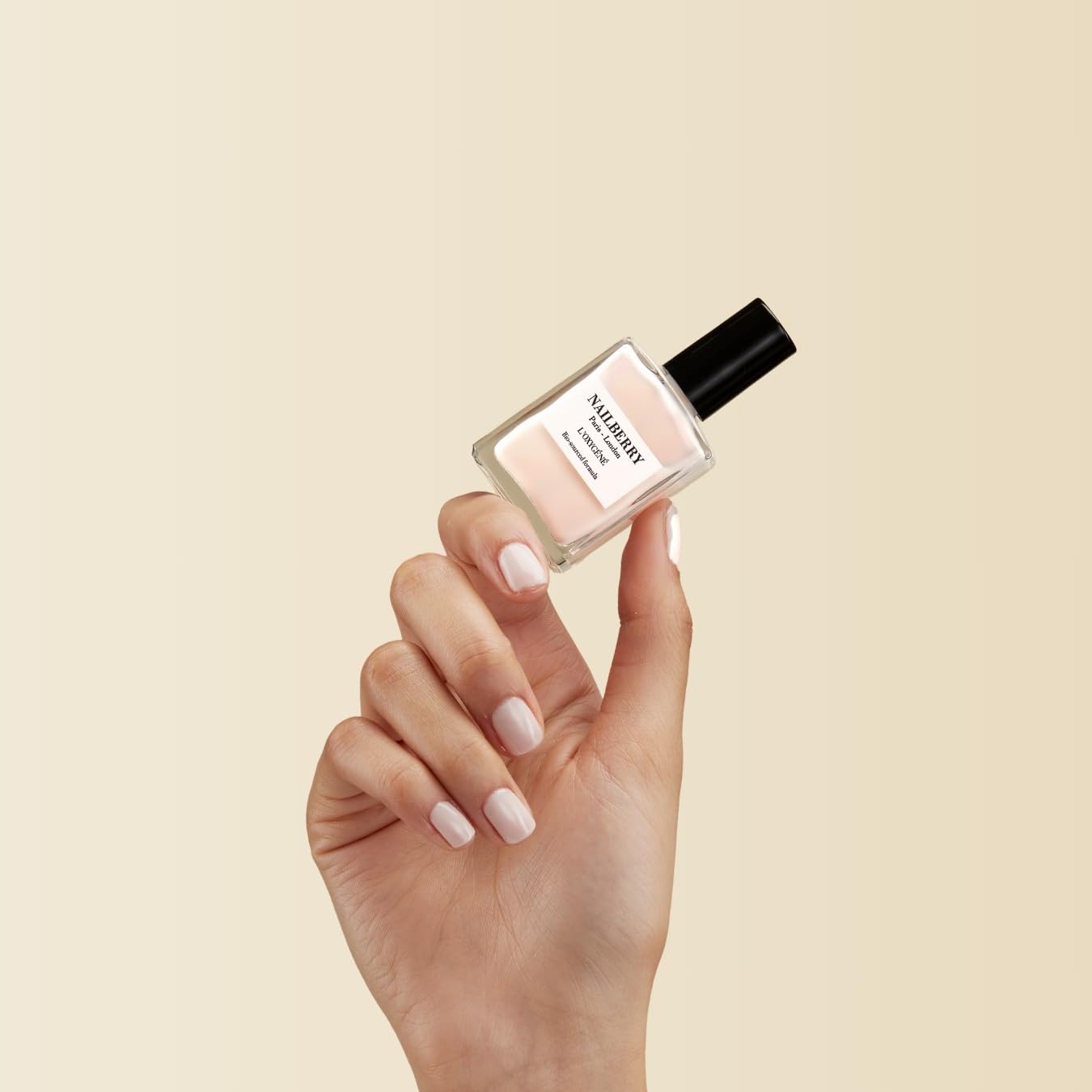 Nailberry L'Oxygéné Oxygenated Nail Lacquer | Almond | Off-White Light Beige Opaque Nail Polish | UV Protected Long-Wear Nail Polish | 12-Free | Vegan | Certified Halal | Cruelty & Gluten Free | 15 ml