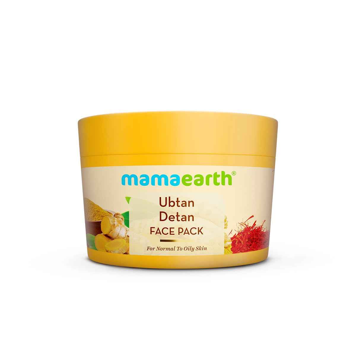 MAMAEARTH Ubtan Face Pack with Turmeric & Saffron | De-Tan Mask to Remove Tanning & Restores Natural Glow | Help Reduces Spots & Makes Skin Soft & Supple | 7.05 Oz (200g)