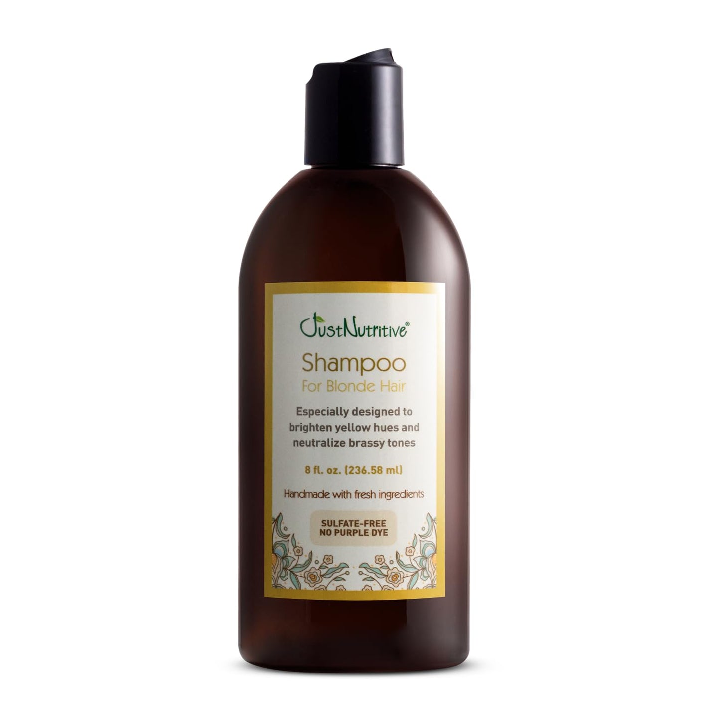 Just Nutritive Shampoo For Blonde Natural & Color-Treated Hair, Neutralize Brassy Tones, No Purple or Blue Shampoo, Paraben Free, Phthalate Free, Silicone Free, 8 oz. Bottle