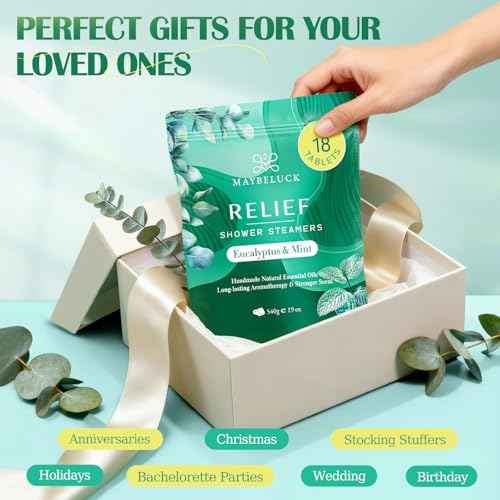 Eucalyptus Mint Shower Steamers Aromatherapy 18 Pack - Includes Easy Opener, Eucalyptus for Shower, Stocking Stuffers, Christmas Gifts & Birthday Gifts for Women, White Elephant Gifts for Adults