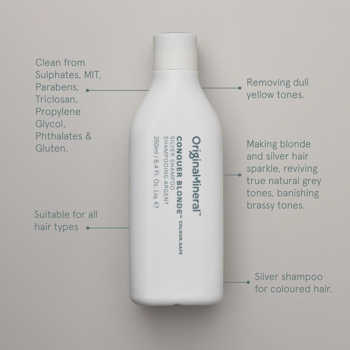 O&M Conquer Blonde Shampoo - Vegan Silver Purple Shampoo for Blondes | Organic Desert Lime, 250ml