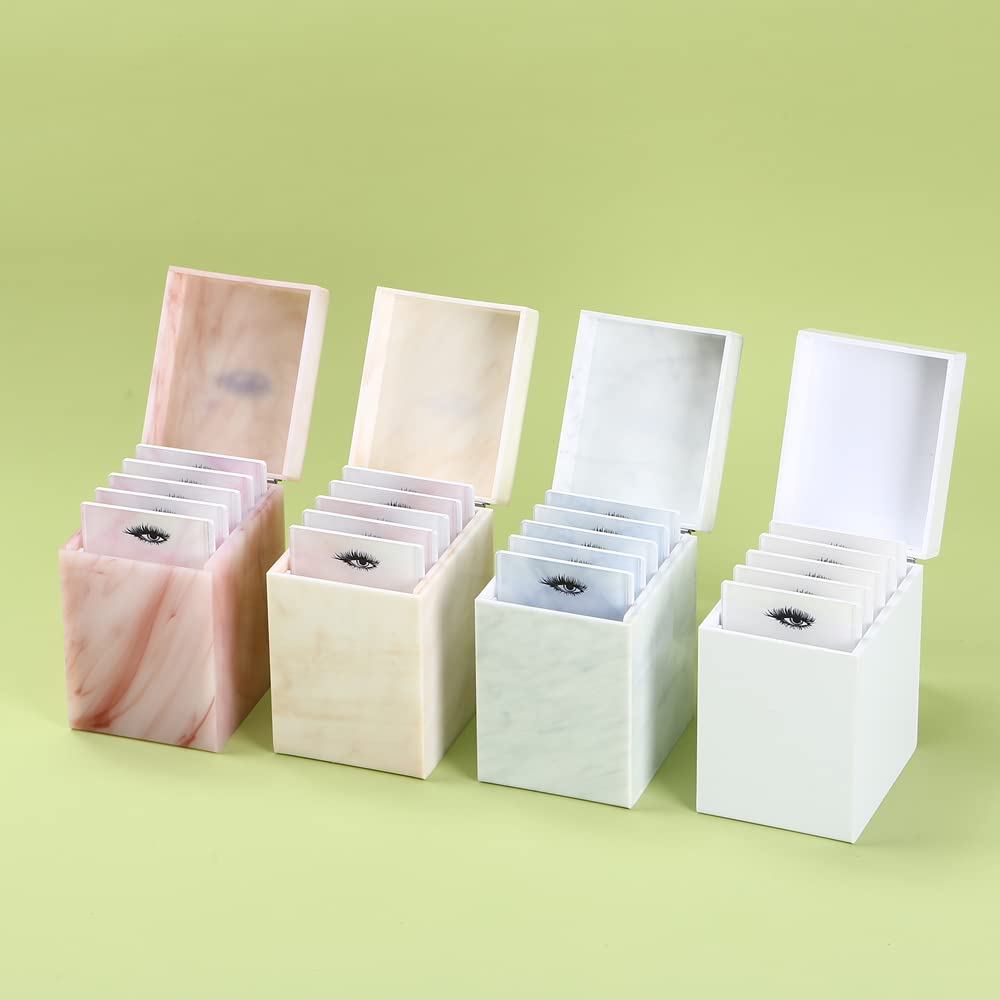 LIXIMMAZN 10 Layers Acrylic Eyelash Storage Box, Makeup Eyelashes Extension Close-Packed Display with 10 Pallets, Grafting False Eyelashes Glue Pallet Holder Display Organizer (Marble Pink)