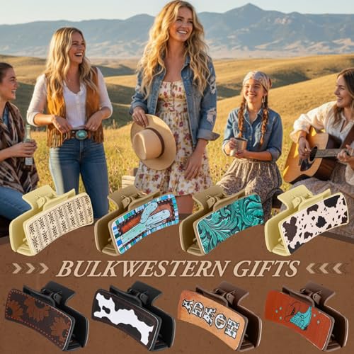 8 Pcs Christmas Western Leather Hair Claw Clips Bulk Cow Print Highland Cattle Hair Claw Clips Western Accessories Gifts for Women Country Cowgirl Stuff Xmas Accessories (Aesthetic Cowgirl)