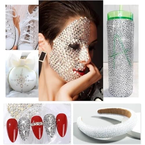 Silver Clear Resin Rhinestones w B7000 Jewelry Glue for Bedazzling Crafting Crystal White Flatback Stones 2mm 3mm 4mm 5mm 6mm Diamonds Gems Charms for Nails Face Makeup Tumblers Bottles Crafts