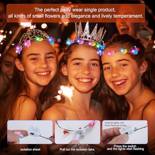 50 Pcs LED Flower Crown Headband,led headbands,Light Up Flower Headbands for Women,Garlands Glowing Floral Wreath Crowns For Weddings,Halloween,Birthdays,Role-Playing,Beach Parties£¬Christmas