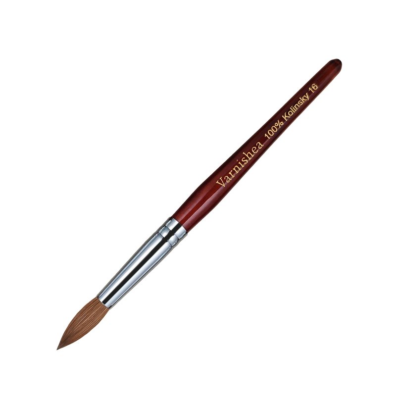 varnishea 100% Pure Kolinsky Hair Acrylic Nail Brush Solid Wood Handle Professional Manicure Brushes for Powder Nail Acrylic Application - Salon & DIY Nail Art Essentials - Size 16, 1.0 Count