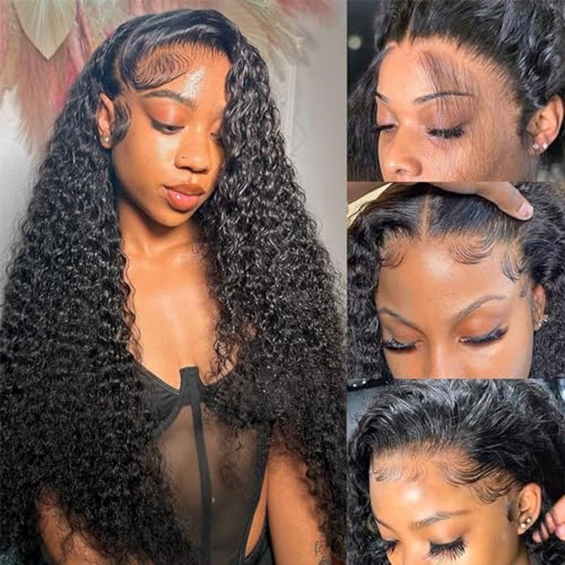 Deep Wave Lace Front Wigs Human Hair 13x6 HD Transparent 180% Density Glueless Wigs Deep Curly Lace Frontal Wigs Natural Color 24 Inch