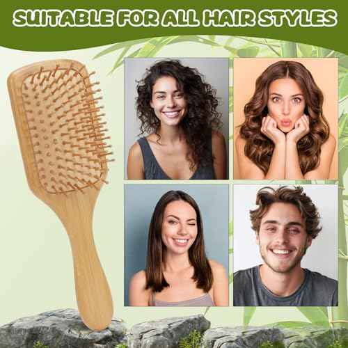 8 PCS Bamboo Hair Brush for Hair Growth Natural Bamboo Paddle Hairbrush with 12 Multicolor Pens Massaging Scalp Brush for Women Men Kids Detangling Curly Thick Wavy Hair DIY Gift for Crafts