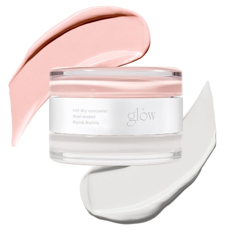glow not dry concealer #pink #white, under-eye dark circles & blemishes, no crease, dual-ended, melt-in skincare formula, 0.4 oz