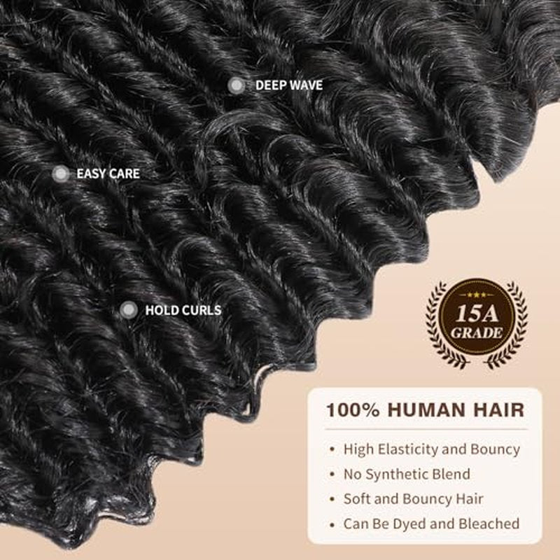 15A Raw Indian Deep Wave Human Hair Bundles 14 16 18 Inch Deep Culry Quick Weave Wet and Wavy Bundles Human Hair Double Drown Weft Hair Extensions Natural Black Color Remy Virgin Hair Bundles